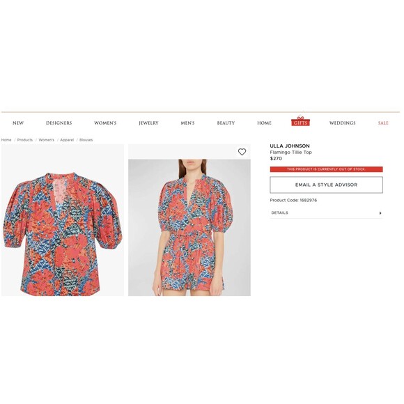 Ulla Johnson Flamingo Tillie Top Cotton Poplin Puff Sleeves Split Neck Multi 2 - Picture 11 of 11